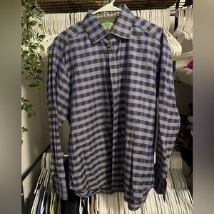 $298 Robert Graham Men's Purple and Black Checkered Shirt